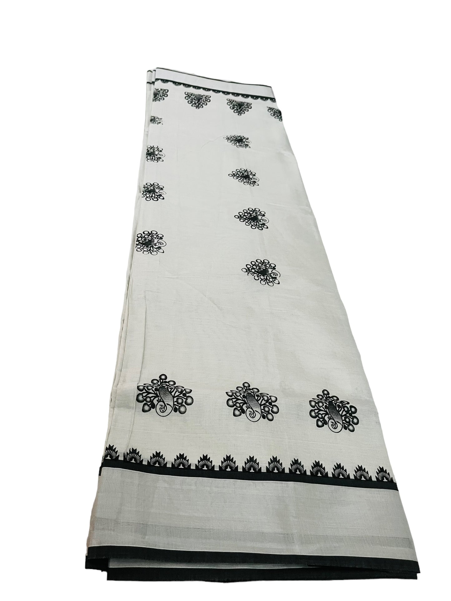 Kerala Saree black silver Tissue with black leaves prints | Indian Onam Saree l Kerala Silver Set Saree| Petelz | Silver Tissue sari