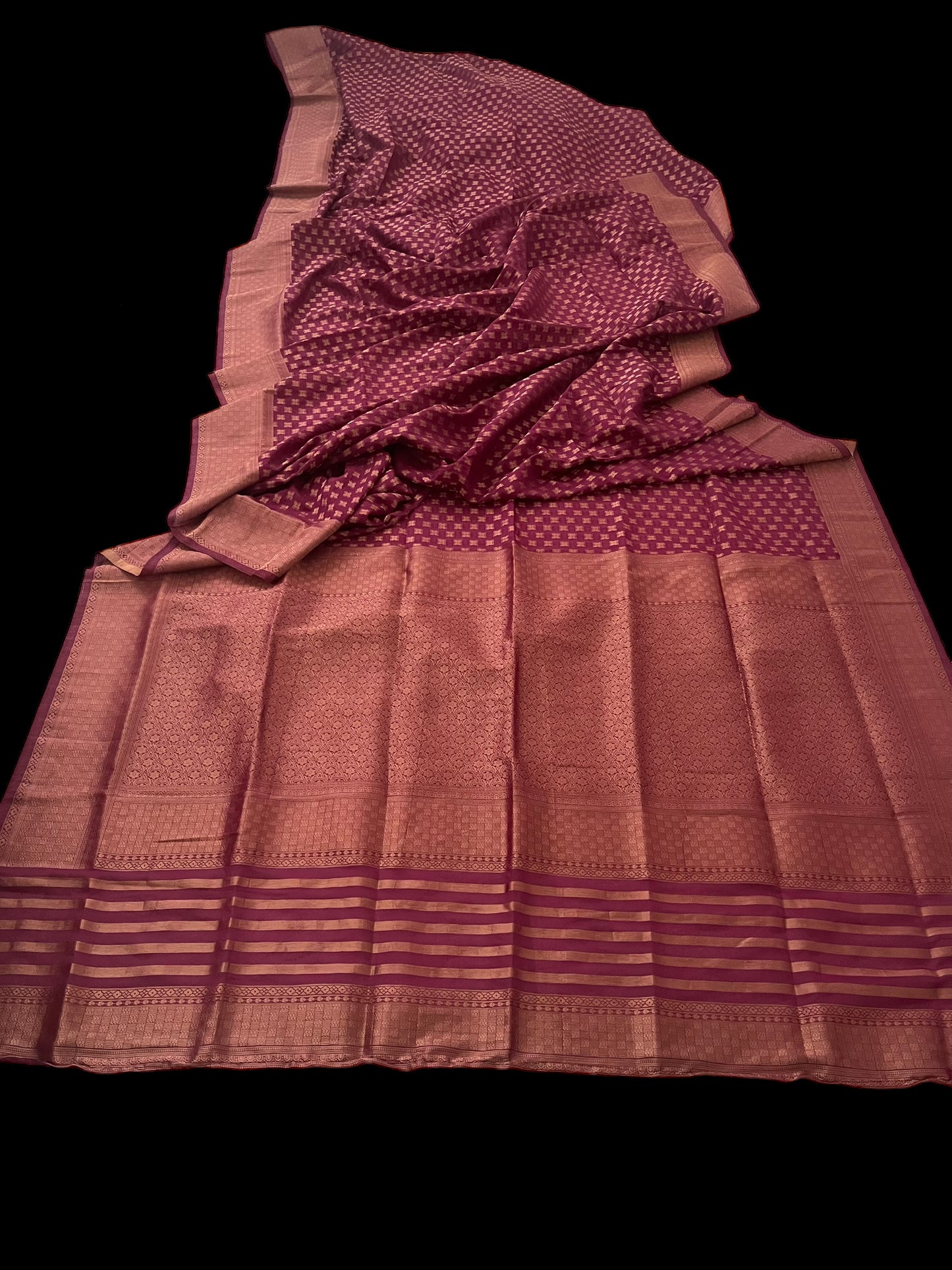 Purple copper zari  silver silk Saree| handwoven copper zari designs  fall and pico done |Navratri| Diwali| Pooja| petelz