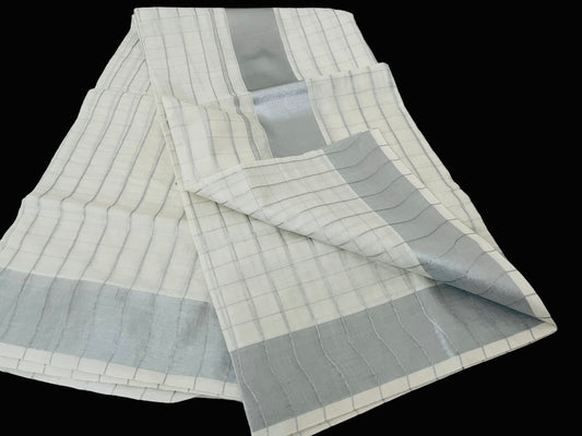 Kerala Traditional Cotton Silver Stripe  Check Saree | Onam Saree Silver stripe  | Petelz | petals |Indian traditional Saree