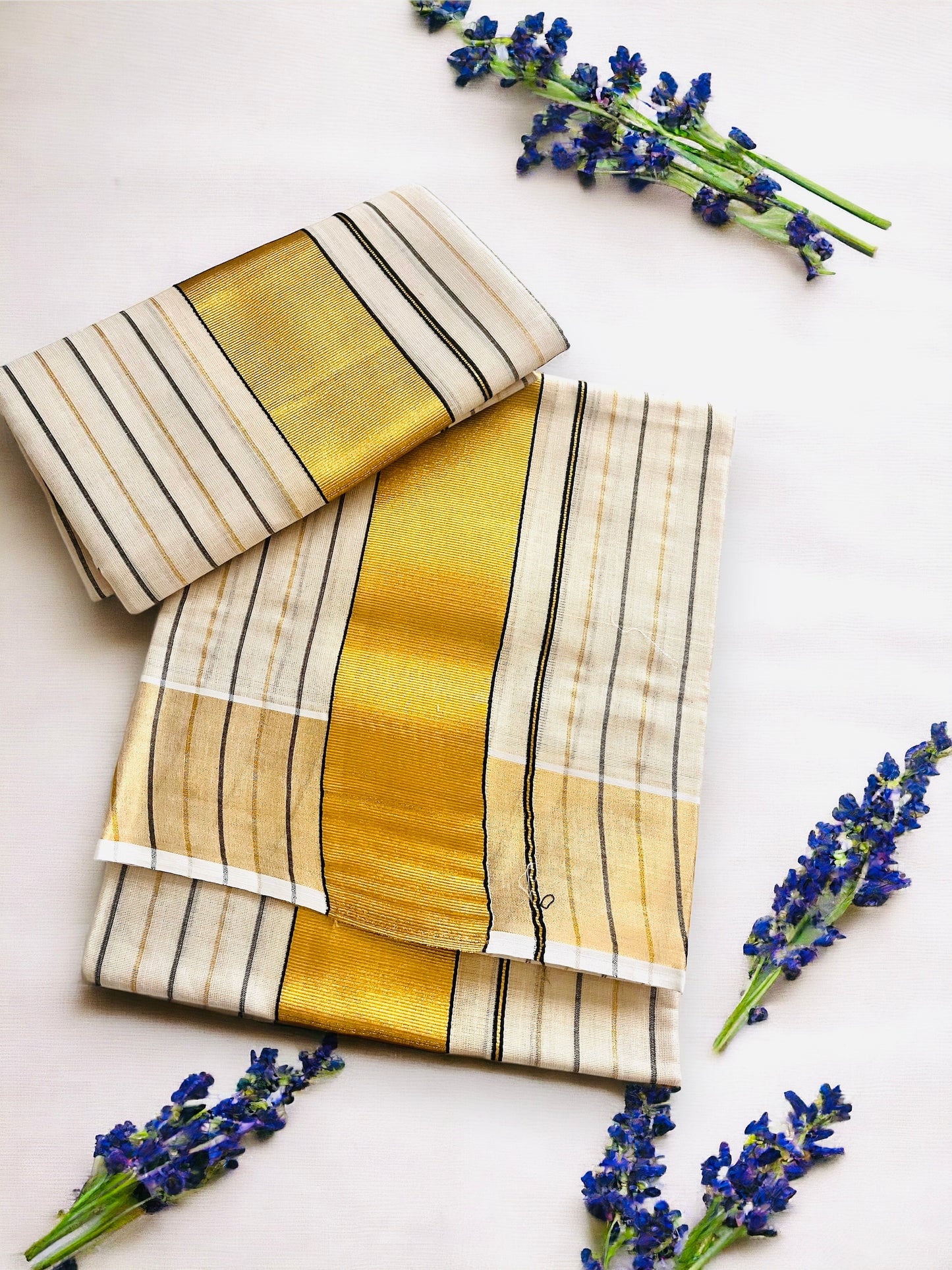 Kerala set Mundu Gold Tissue striped (no Blouse) | Vishu Saree Mundum Neriyathum| Petelz|petals |Indian Kerala  Saree| Vishu collection