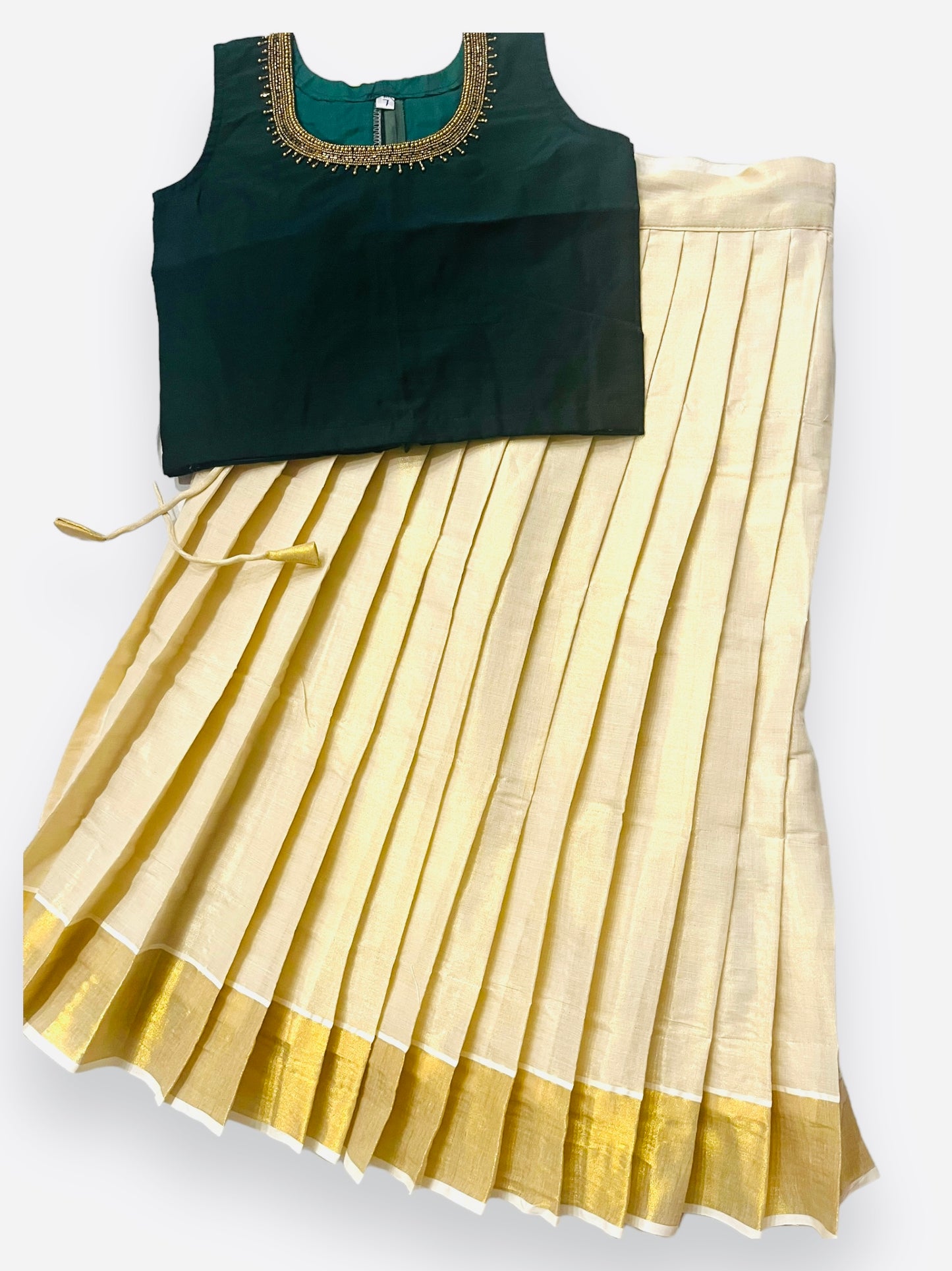 Girls Pattu Pavada |Green Gold Skirt Blouse  | Kerala Onam Vishu Dawani| Kerala Saree| | Indian onam dress|Kids pattupavada| Age 4-13