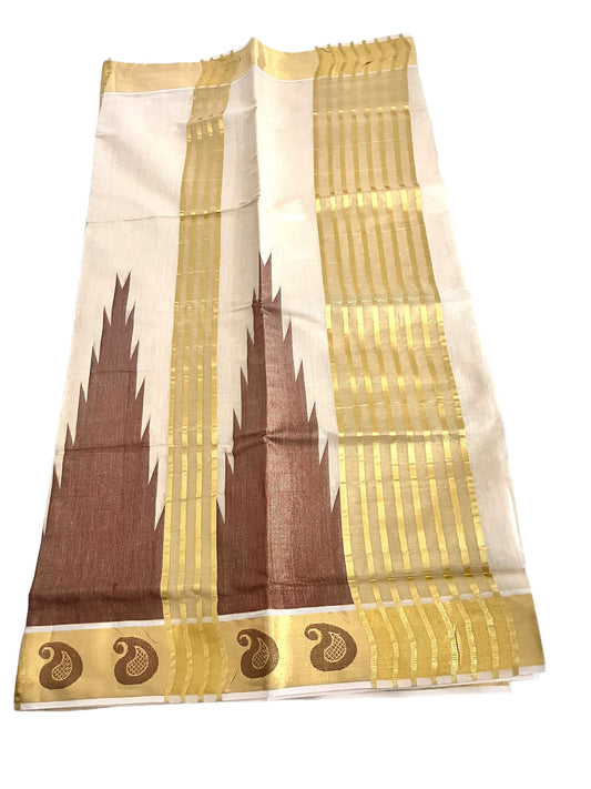 Kerala set saree Gold Tissue with coffe brown design| Onam Saree | Petelz|petals | Indian Kerala Saree