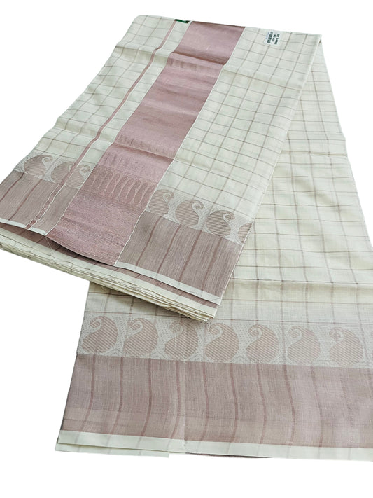 Kerala Onam Set Saree Rose Gold check stripes   | Kerala Saree Rose gold Cotton Saree check stripes| Petelz | |Indian Saree with check lines