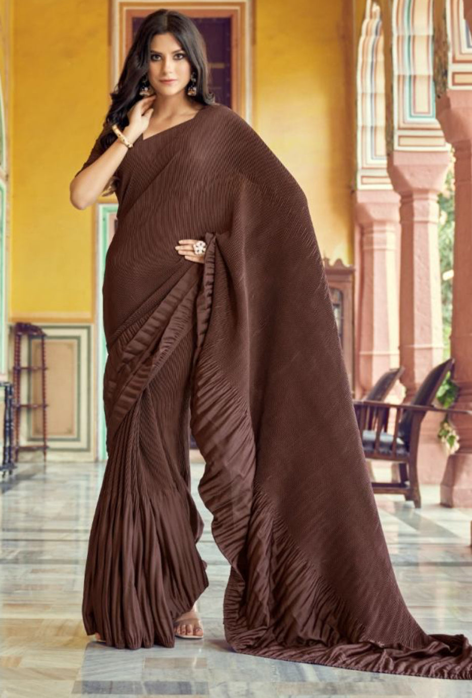 Beautiful Silk pleated crushed saree Party wear Saree Elegant Saree Bollywood Designer Saree | BRIDESMAIDS SAREE | Petelz Christmas Saree