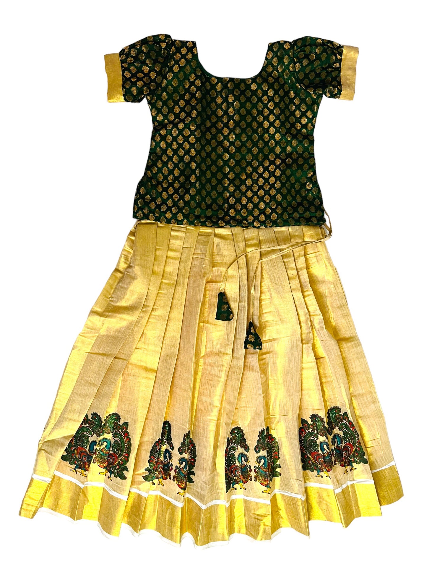 Small girls Pattu Pavada |Green gold Skirt blouse | Kerala  Onam Dawani|| | Indian dress|Kids Pattupavada| Age  4-5 | Kerala Saree