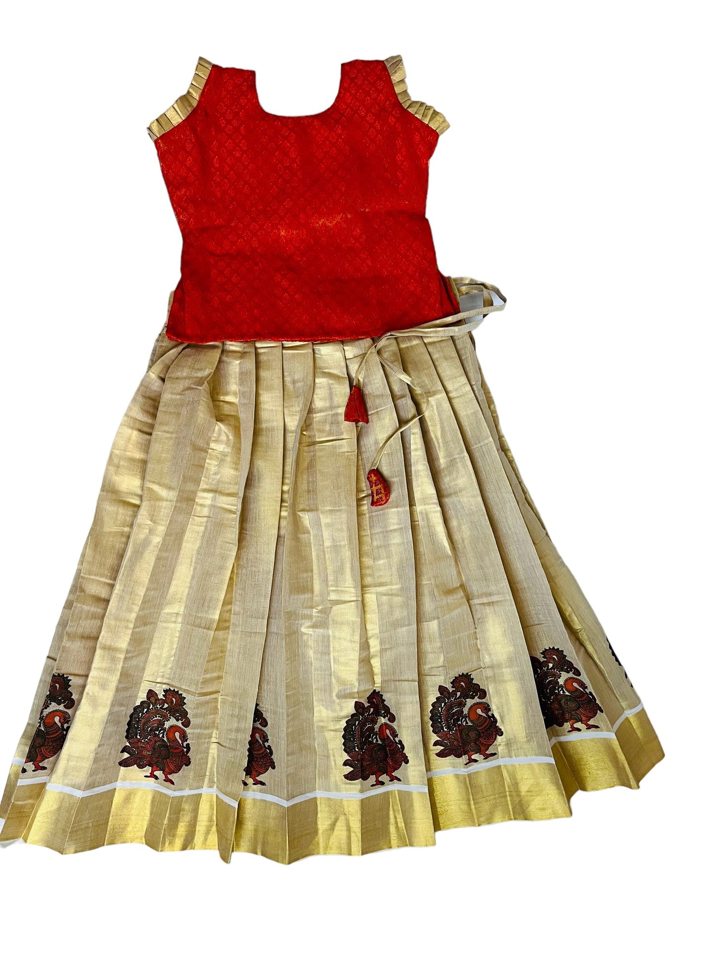 Girls kids Pattu Pavada |Orange Gold Tissue Skirt Blouse| Kerala Traditional Pattu pavadai| Onam Dawani| Kerala saree | Age 0-11|