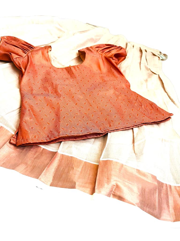 Girls Pattu Pavada| Copper Tissue Skirt Blouse | Kerala Onam Dawani| Indian Kerala saree |Onam Saree | Lehenga | Pattu pavada Age 8-14+