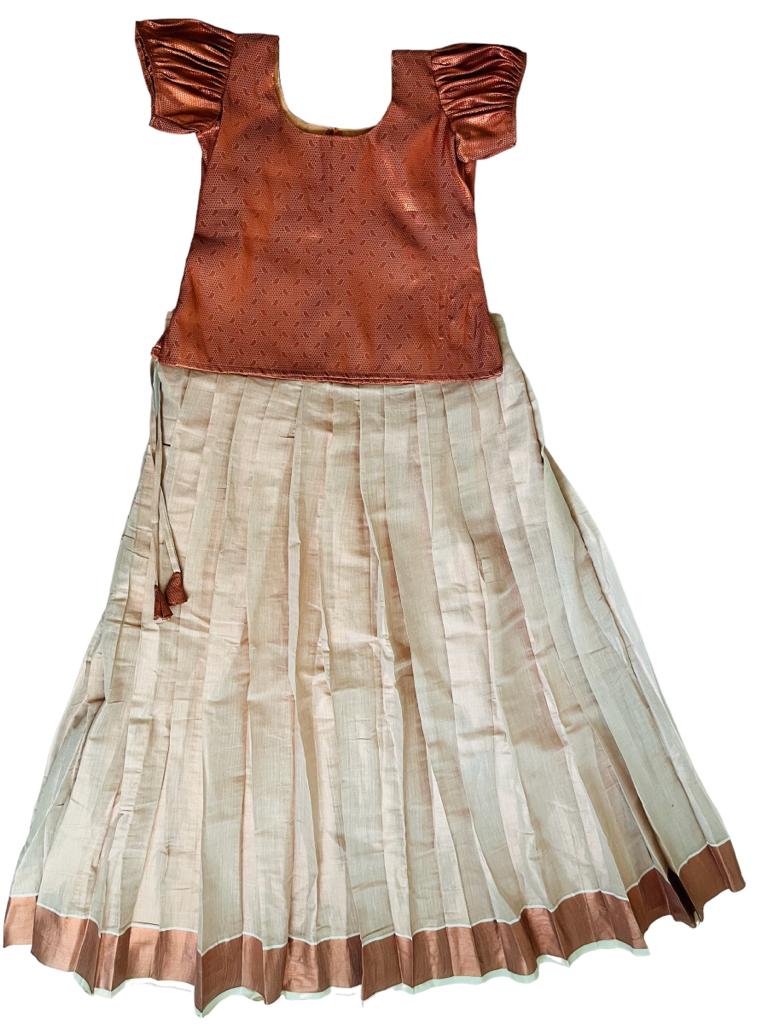 Girls Pattu Pavada| Copper Tissue Skirt Blouse | Kerala Onam Dawani| Indian Kerala saree |Onam Saree | Lehenga | Pattu pavada Age 8-14+