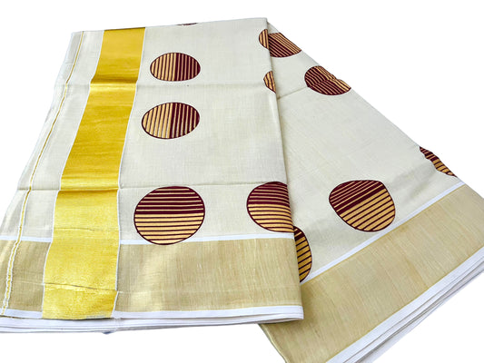 Kerala  Set Saree polka dotted stripped |Onam Saree  Tissue with polka dots brown yellow (with Blouse piece) | Onam| Indian Saree | petelz