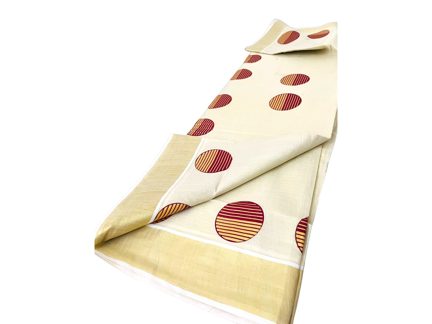 Kerala  Set Saree polka dotted stripped |Onam Saree  Tissue with polka dots brown yellow (with Blouse piece) | Onam| Indian Saree | petelz