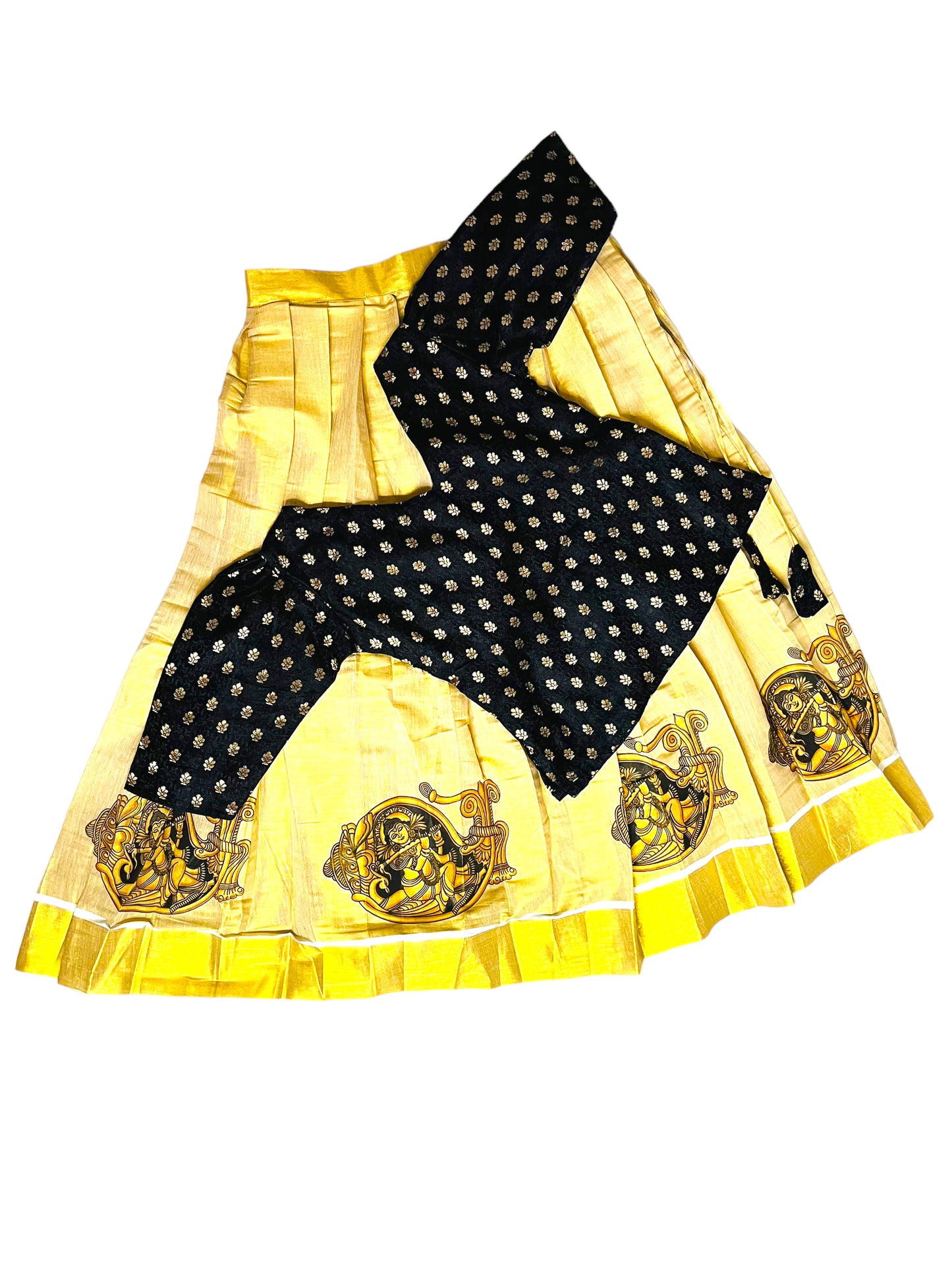 Girls Pattu Pavadai |Black Gold Skirt blouse| Kerala Onam Dawani| Set Saree| Indian  Onam saree | kerala Saree |Pattu pavada| Age 8-14