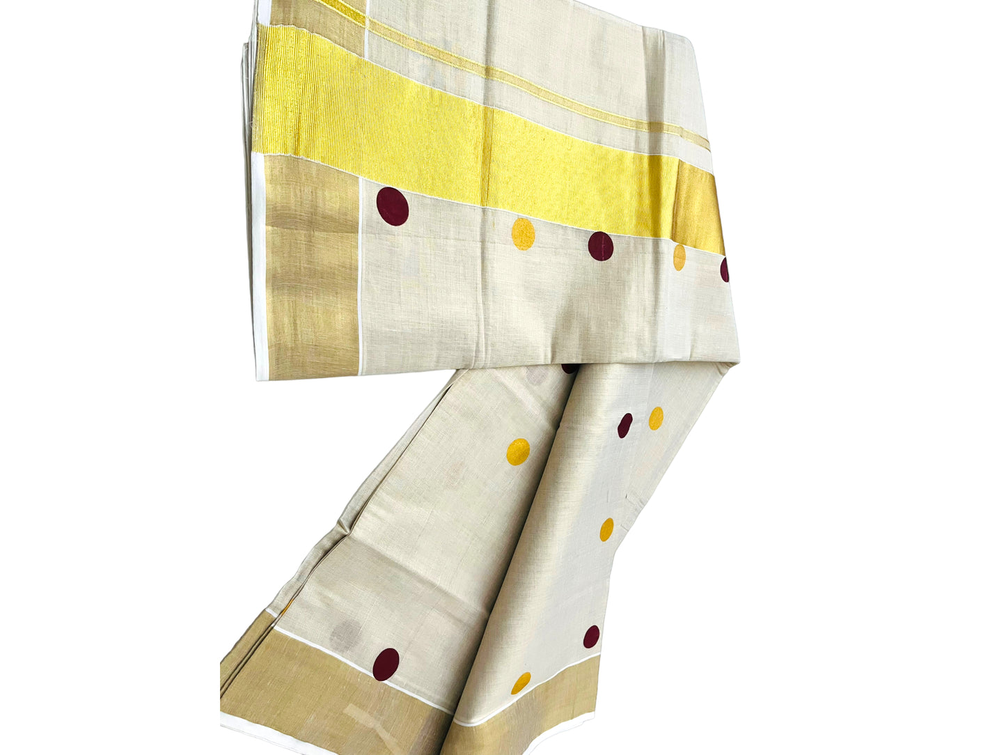 Kerala  Set Saree polka dotted |Onam Saree  Tissue with polka dots brown yellow (with Blouse piece) | Onam|Indian Saree traditional | petelz