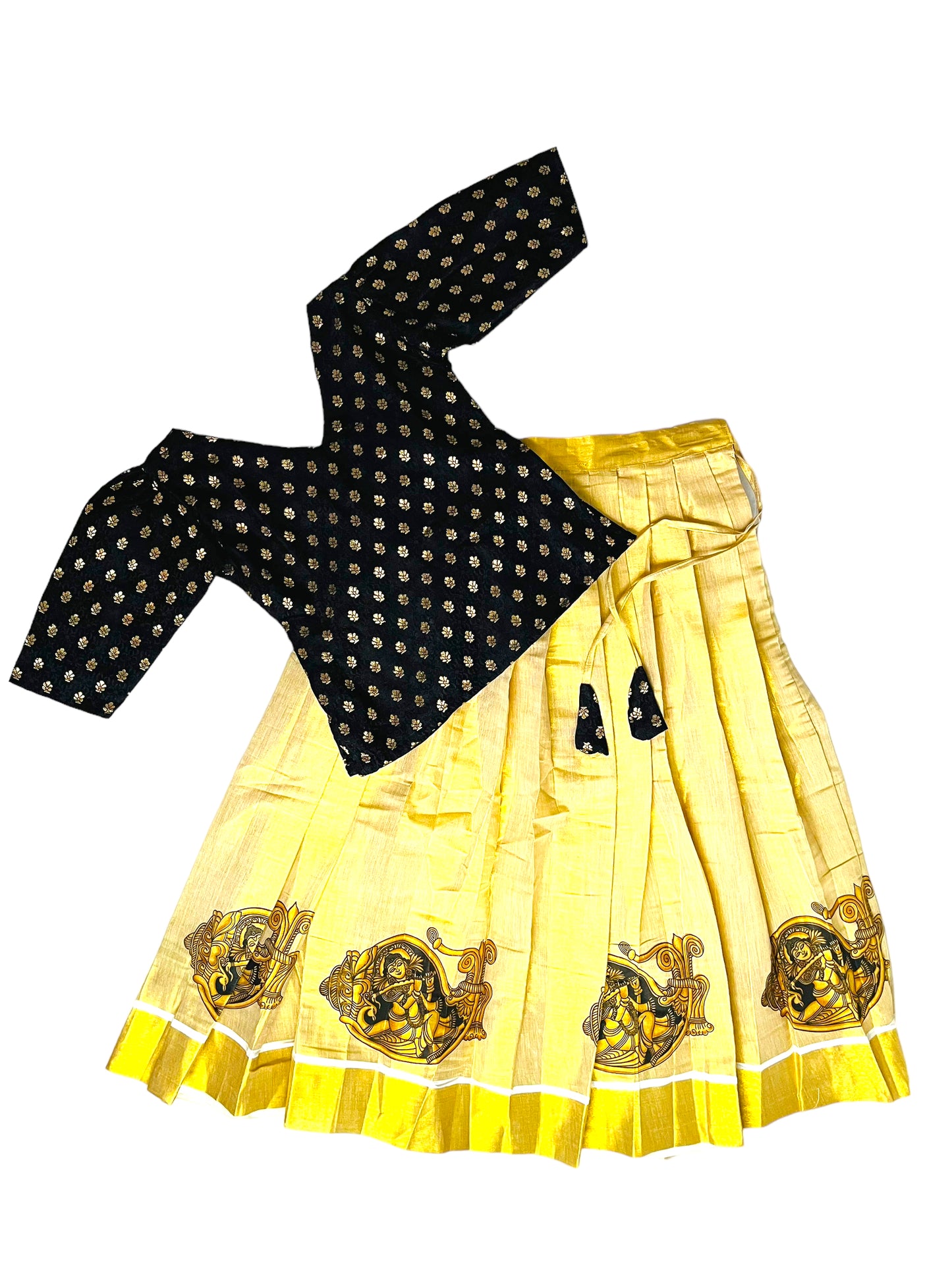 Girls Pattu Pavadai |Black Gold Skirt blouse| Kerala Onam Dawani| Set Saree| Indian  Onam saree | kerala Saree |Pattu pavada| Age 8-14