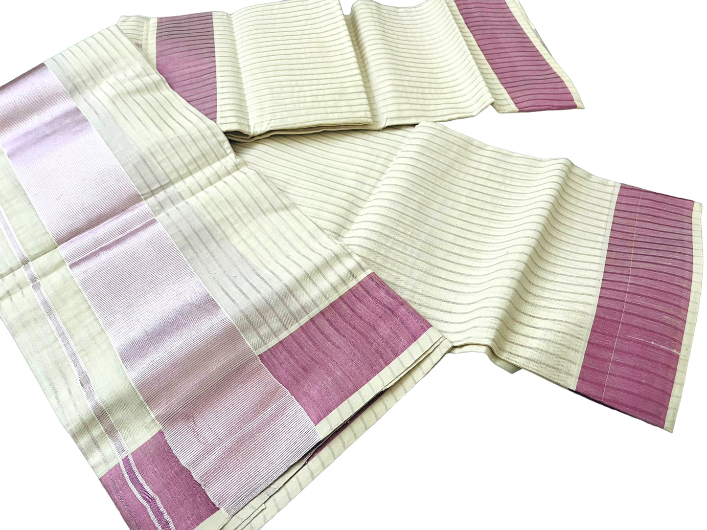 Kerala set Mundu Rose Gold stripe cotton (no Blouse) | Onam dress Mundum Neriyathum| Petelz|petals | indian traditional kerala saree