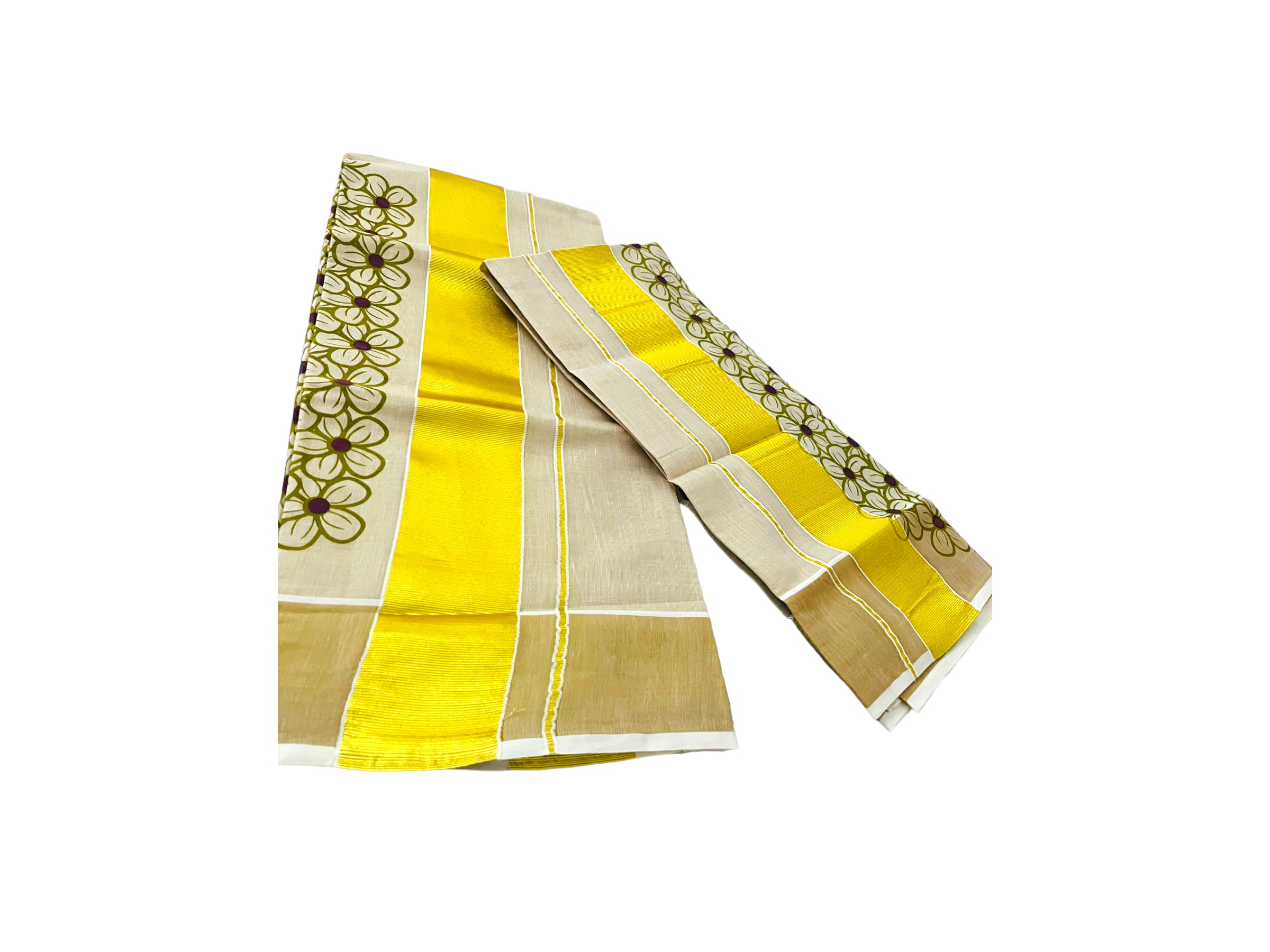 Woven Cotton Silk Settu Mundu Saree in Light Golden : SPN6590